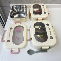 Kawaii niños 3 compartimentos Tiffin contenedor de comida de acero inoxidable aislado al vacío termo Bento caja de almuerzo para la escuela niños