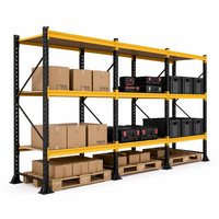Étagère de stockage métallique à longue portée, réglable, jaune et noire, de capacité moyenne, à 3 niveaux, pour centre logistique