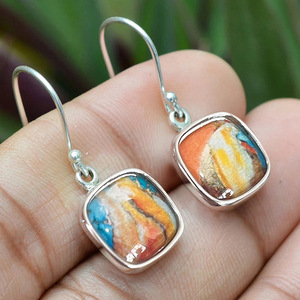 Orecchini pendenti geometrici colorati per donna, orecchini pendenti quadrati artistici vintage, accessori eleganti per gioielli alla moda - Product Image 5