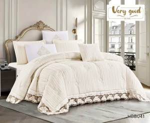 Parure de lit de luxe brodée plissée, garniture en dentelle, élégante, ivoire, avec couvre-lit <span class=keywords><strong>à</strong></span> volants, couette en microfibre, 200TC, directement de l'usine - Product Image 5