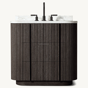Lussuoso <span class=keywords><strong>Mobile</strong></span> <span class=keywords><strong>Bagno</strong></span> in Rovere Scuro, Design Scanalato a Forma di Pillola per Suite di Ville di Lusso, Lavabo, <span class=keywords><strong>Mobile</strong></span> Lavandino, Top in Legno - Product Image 2