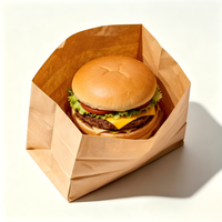 Sacs à emporter en papier kraft anti-graisse à faible MOQ, jetables, pour essai commercial de restaurants de restauration rapide, personnalisables