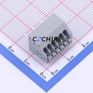 250-406 Spring Terminal Block Through hole Component (THT),P=2.5mm Connector 1x6P 2.5mm Gray 6P - Product Image 1
