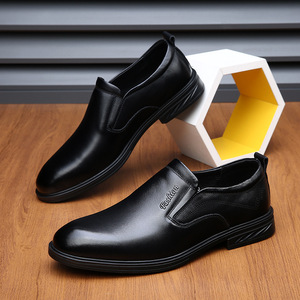 New <b>Men's</b> Formal Genuine Leather Business Casual Loafers with Chunky <b>Heels</b> Slip-On Style <b>for</b> Middle-Aged Elderly <b>Men</b> - Product Image 3