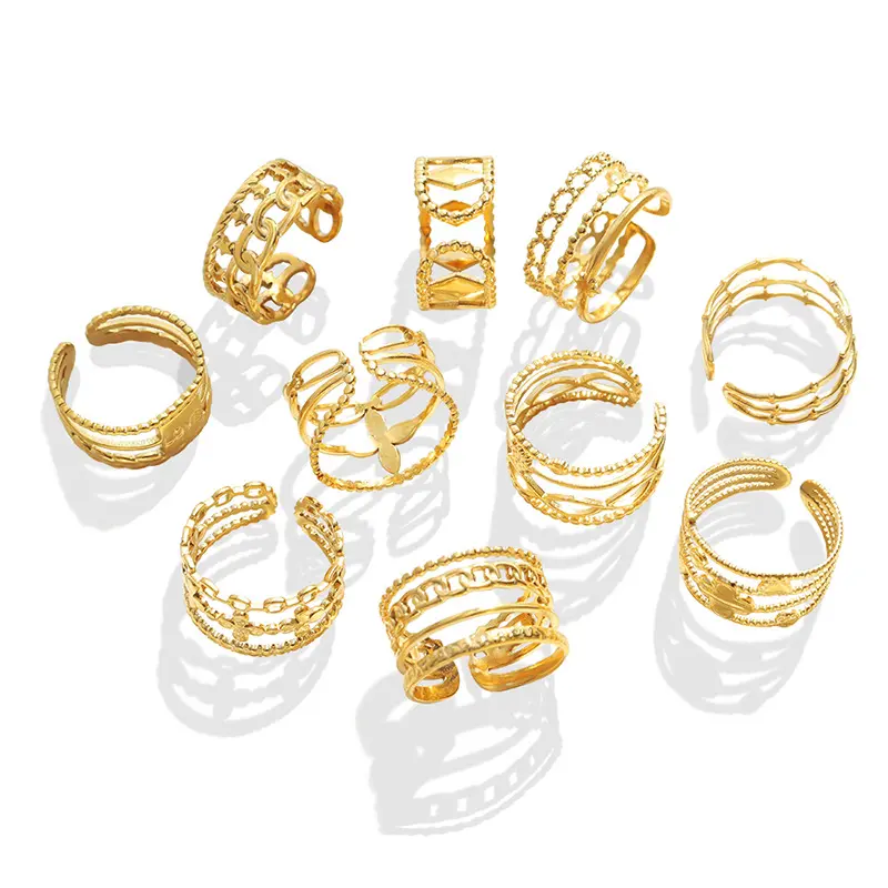 Hot Selling Fashion Minimalist Open Layered Rings 18K Gold Plated Wedding Geometric Multi Layer Rings For Women