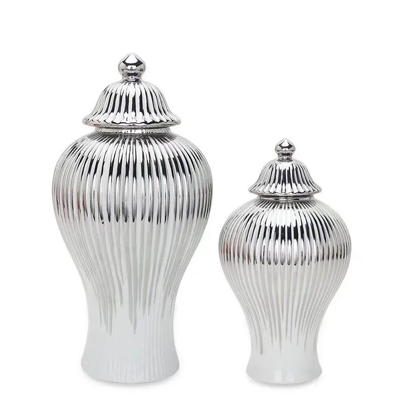 セラミックシルバージンジャー高級磁器アートジャー家の装飾花瓶