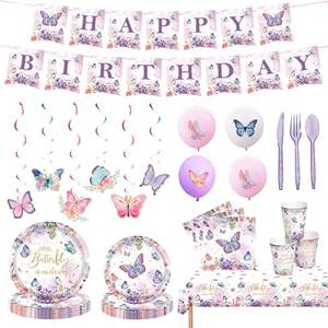 Vajilla con tema de hada mariposa, juegos de decoración para fiestas, suministros de cumpleaños, platos, banderas, servilletas, decoraciones para fiestas de niños - Product Image 6