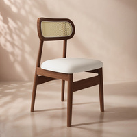 Chaise de salle à manger en bois massif avec dossier en rotin, table à piétement unique en bois massif, style Wabi Sabi neutre pour café et boulangerie