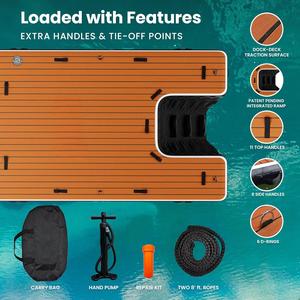 Plateforme de quai flottante gonflable, structure rigide en drop stitch, épaisseur de 8 pouces, rampe intégrée pour animaux de compagnie, enfants, adultes, poignées supplémentaires, plusieurs tailles - Product Image 1