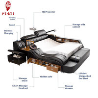 Cama Doble Eléctrica de Masaje Inteligente Multifuncional Personalizable de Cuero Tatami Moderna y Sencilla con Proyector para el Dormitorio Principal