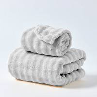 Prise en charge du dropshipping et de l'étiquetage, Ensemble serviette de bain et bonnet de séchage pour cheveux en polaire bulle et polaire corail, Épaissi et super absorbant