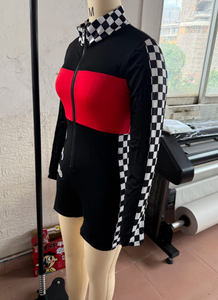 ชุดหมีขาสั้นนักแข่งรถสำหรับผู้หญิงชุดเต็มตัวสำหรับนักแข่งรถชุดคอสเพลย์ฮาโลวีนชุดรูปแบบกระดานหมากรุกพิมพ์ลาย - Product Image 3