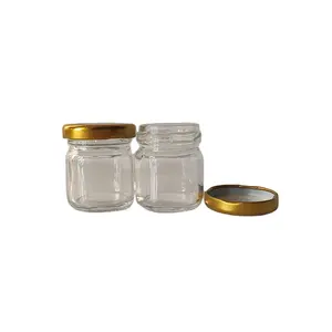 Vuoto Mini 50ml vetro trasparente miele marmellata bombola contenitore Snack con coperchio a vite in metallo dorato