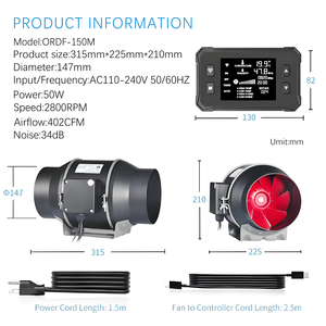 ระบบควบคุมอุณหภูมิอัจฉริยะ พัดลม EC แบบอินไลน์ขนาด 4/<span class=keywords><strong>6</strong></span>/8 นิ้ว พร้อมเซ็นเซอร์วัดความชื้นและอุณหภูมิ  ตัวกรองคาร์บอนพลาสติก ท่อระบายอากาศ ชุดอุปกรณ์ปลูกพืชครบชุดสำหรับเต็นท์ปลูก - Product Image 4