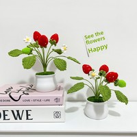 Hotsell wollen haakbloemen mandje gepotte fruit haakgeschenken handgemaakte mini gebreide oranje aardbeienmandje huisdecoratie