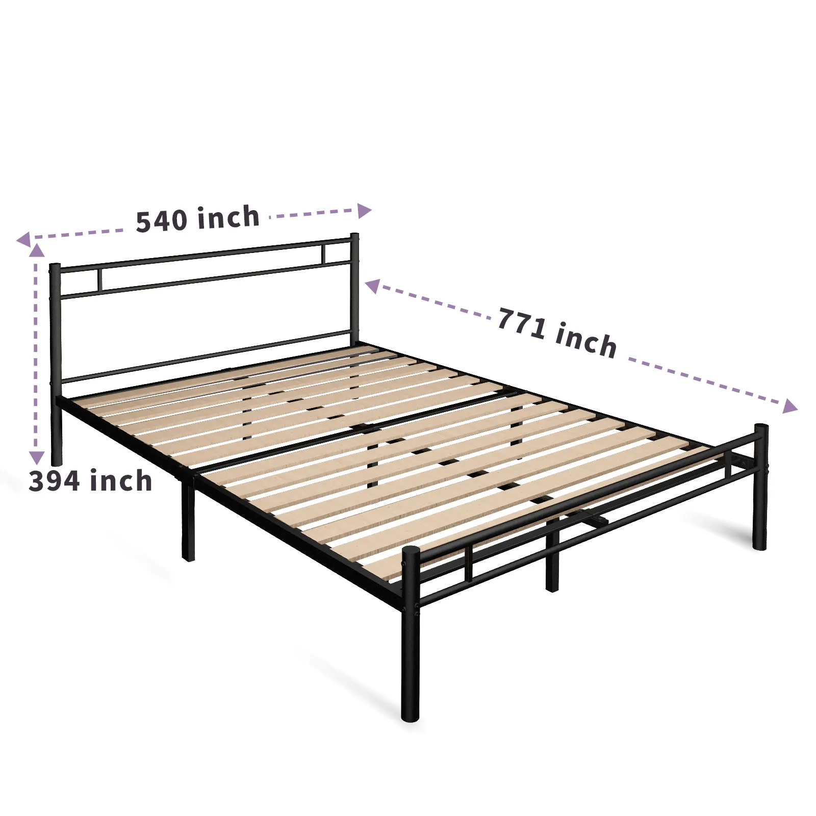 Kainice moldura de cama moderna e barata, estrutura de metal, pernas, ripas, peça de madeira, moldura de cama em tamanho real para quarto