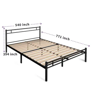 Kainice moldura de cama moderna e barata, estrutura de metal, pernas, ripas, peça de madeira, moldura de cama em tamanho real para quarto