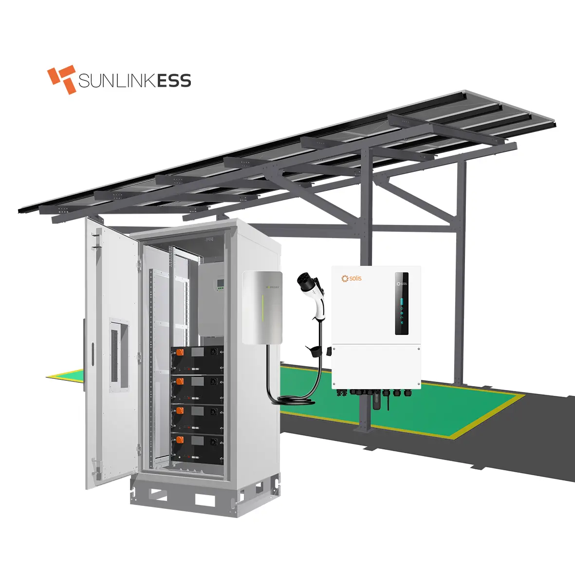 Sunlink-ESS Solar wootproof Carport solar charger system for EV Car 8kw hybrid system 7kw ac ev charger