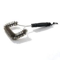 Brosse de nettoyage pour barbecue à 3 faces, fil en acier inoxydable 201 et manche galvanisé, outil de nettoyage de 32 cm de long pour grilles, avec boucle de suspension