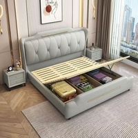 Lit intelligent capitonné en cuir PU de 180 cm, cadre en bois, luxe moderne, avec rangement, prix de gros abordable