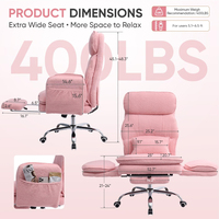 Fauteuil de bureau en polaire rose Teddy avec poches de rangement, chaise d'ordinateur inclinable confortable avec repose-pieds