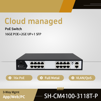Switch PoE Gigabit Administrado en la Nube, 16 Puertos GE PoE+, 2 GE Uplink, 1 Ranura SFP, 240W, 802.3af/at, Gestión Remota por Aplicación Web para Cámaras IP