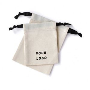 Reusable Plain Organic Cotton Canvas Calico <b>Pouch</b> Eco Friendly <b>Drawstring</b> Bag With Custom Logo Printed - Product Image 3