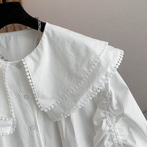 Chemisier Designer Niche à Cordon de Serrage, Nouvelle Collection Printemps 2026, Col Peter Pan Blanc pour Femme, Coupe Ample Polyvalente - Product Image 3