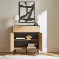 Buffet en bois naturel, armoire de rangement avec tiroir et portes doubles, pieds en métal pour salon, entrée