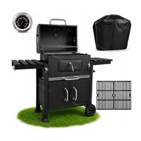 Barbecue rectangulaire au charbon de bois avec couvercle, thermomètre intégré, bac à cendres et roues mobiles pour jardin, patio, cour arrière