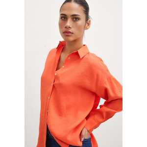 Chemise basique en modal orange pour femme, chemisier décontracté en popeline à boutons, à porter au quotidien - Product Image 2
