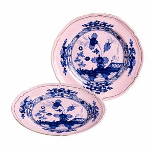 Assiette en porcelaine à fleurs rose et bleue, plat de service festonné, assiette décorative pour la mise en table - Product Image 1