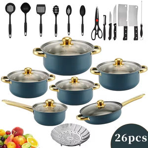 Moderna Colección de 26 Piezas de Sartenes Antiadherentes de Acero Inoxidable con Asa Chapada en Oro y Acabado Colorido, Olla Metálica Exportable - Product Image 4