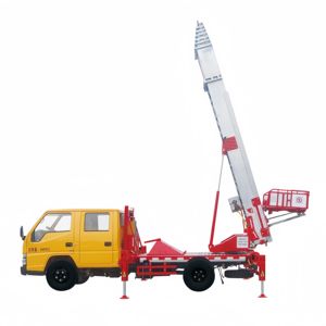 Chine JIUHE 32 mètres hydraulique monté sur camion échelles d'accès télescopiques aériennes flèche seau camion échelle chariot élévateur - Product Image 1