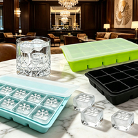 Moule à glaçons en silicone grand format, 15 cavités, forme flocon de neige, écologique, portable, durable, avec couvercle