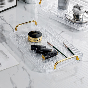 Acrylic <b>Tea</b> <b>Tray</b> Transparent Crackle Pattern With Gold Handles For Living Room Hotel Coffee Serving - Product Image 3