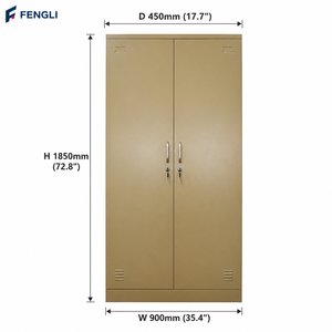 Armadio Moderno in Acciaio per Vestiti, Guardaroba Metallico a <span class=keywords><strong>2</strong></span> <span class=keywords><strong>Ante</strong></span> con Serratura a Chiave e Specchio - Product Image 3
