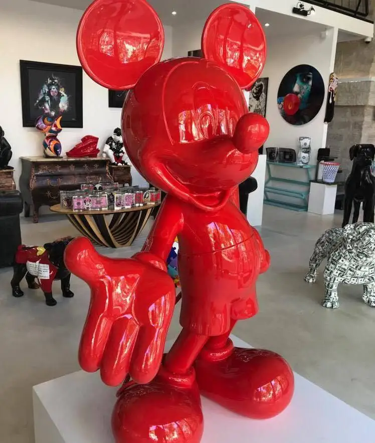 Escultura de Mickey Mouse em fibra de vidro moderna feita à mão em tamanho real para decoração de casa