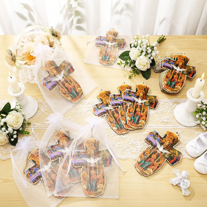 Croix murale en bois Colombe spirituelle pour mur, cadeaux de <span class=keywords><strong>première</strong></span> <span class=keywords><strong>communion</strong></span> et de baptême avec sacs en organza pour invités, faveurs catholiques de Confirmation - Product Image 4