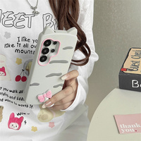 Coque de téléphone Kawaii 3D avec oreilles de chat, nœud rose et queue pour Samsung Galaxy S26 Ultra S25 A56 – Housse de protection en silicone souple et mignonne pour filles
