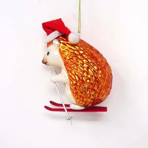 Custom Personalised glass Christmas tree hanging ornament animal Hedgehog
