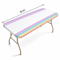 Wasserdichte PEVA-Tischdecke mit Regenbogenstreifen, dehnbar, 6 Fuß, Einweg-Rechteckige Kunststoff-Tischabdeckung für Garten und Picknick im Freien