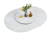 Table à manger ronde en marbre naturel de luxe avec plateau tournant pour villas haut de gamme, style crème, minimaliste italien blanc