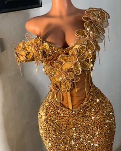 Robes de bal sirène Aso Ebi rouges 2026 pour jeunes filles noires, avec cristaux aux épaules, appliques et paillettes, robes de soirée formelles pour mariage - Product Image 2