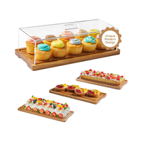 Plateau de présentation rectangulaire en bois d'acacia avec couvercle en acrylique pour gâteaux et charcuteries, 15 po x 6,25 po, emballé en boîte