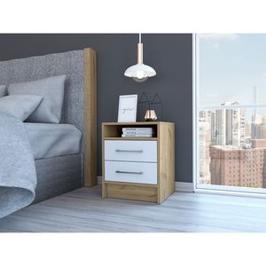 Eter Nightstand Two <b>Drawers</b> White Light Oak <b>Storage</b> <b>Drawer</b> Bedroom Furniture - Product Image 1