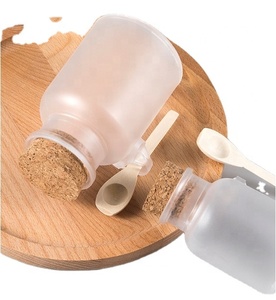 Eco Friendly 100ml 200ml ABS <b>Bath</b> <b>Salt</b> Plastic Bottle Matte Round Shape with Wooden Cork Cap and Spoon for Skin Care - Product Image 3