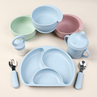 Vente en gros ensemble 6 pièces en silicone sans BPA personnalisé pour l'alimentation de bébé assiette à ventouse bol complément cuillère fourchette vaisselle de salle à manger pour enfants
