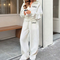 Ensemble de survêtement pour femme avec logo personnalisé, sweat-shirt à capuche et pantalon de jogging à jambe droite, vêtements de sport décontractés pour l'automne et l'hiver