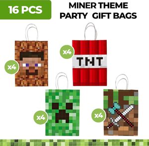 Sacs Pixel en papier, 16 pièces, sacs-cadeaux à thème mineur, pour fête d'<span class=keywords><strong>anniversaire</strong></span>, bonbons, cadeaux, fournitures pour fête prénatale - Product Image 2